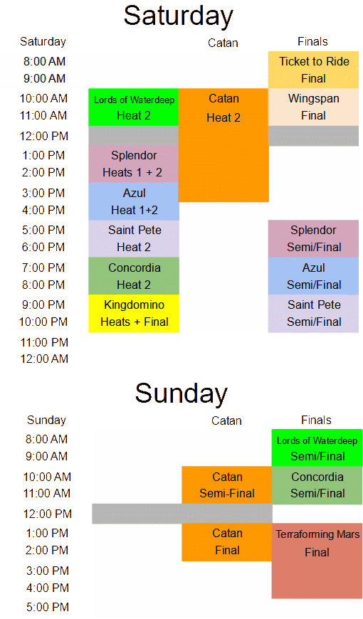 Tournament Schedule saturday and sunday